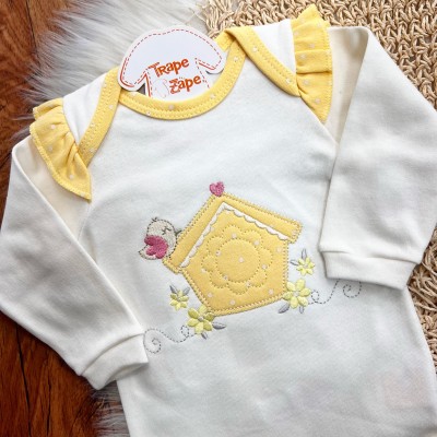 Conj. de Malha 3 peças - Casinha de Passarinho - Amarelo e Off White